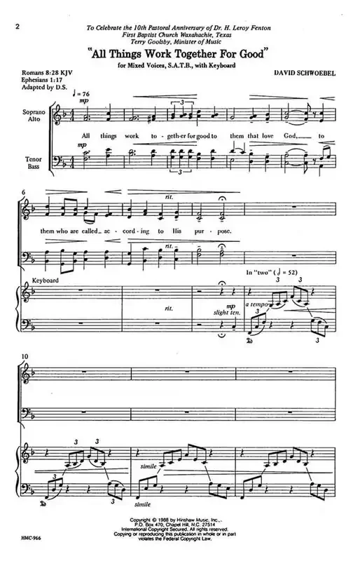 David Schwoebel All Things Work Together For Good (Arr. David Schwoebel) Gemischter Chor mit Klavier/Orgel