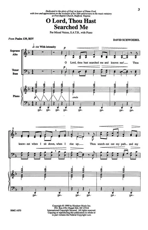David Schwoebel O Lord, Thou Hast Searched Me (Arr. David Schwoebel) Gemischter Chor mit Klavier/Orgel