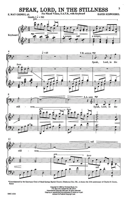 David Schwoebel Speak Lord, In The Stillness (Arr. David Schwoebel) Gemischter Chor mit Klavier/Orgel