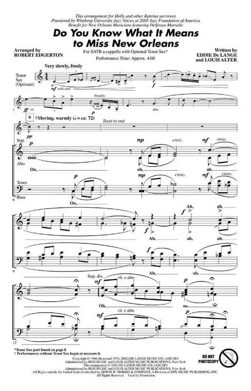 Do You Know What It Means to Miss New Orleans (Arr. Robert Edgerton) Gemischter Chor A cappella