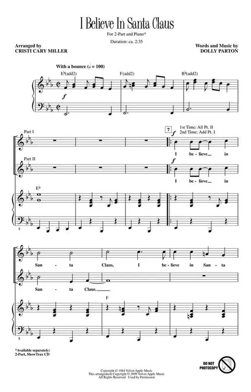 Dolly Parton I Believe in Santa Claus (Arr. Cristi Cary Miller) Frauenchor mit Begleitung