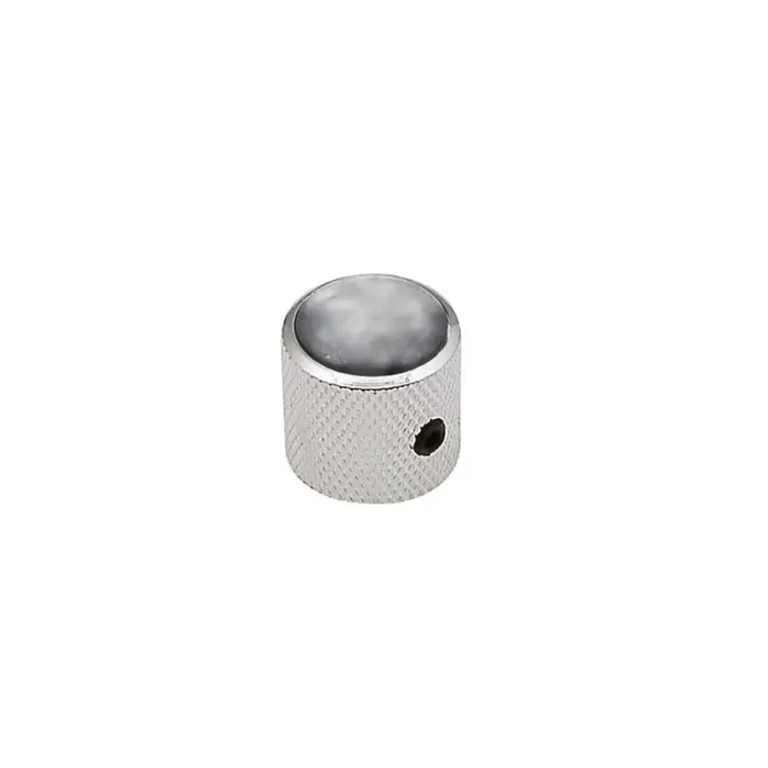 Dome knob with black pearl inlay, 18x18mm with set screw, nickel