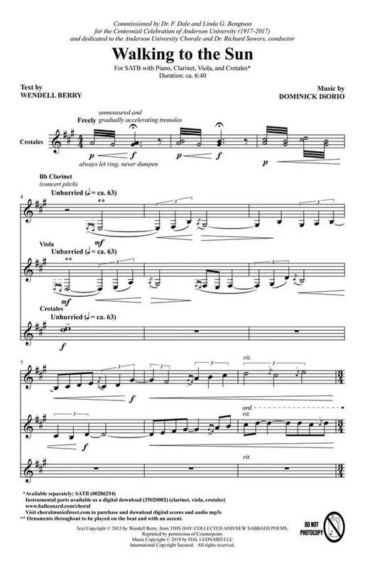 Dominick DiOrio Walking to the Sun Gemischter Chor mit Begleitung