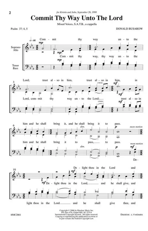 Donald Busarow Commit Thy Way Unto The Lord (Arr. Donald Busarow) Gemischter Chor A cappella