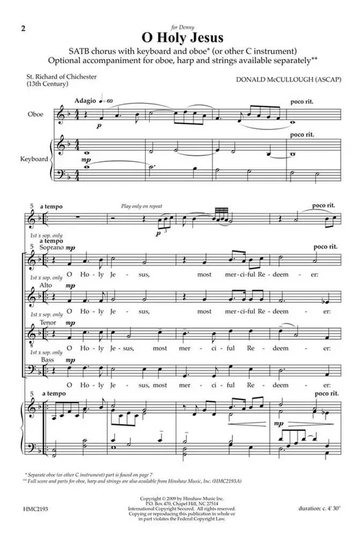 Donald McCullough O Holy Jesus (Arr. Donald McCullough) Gemischter Chor mit Klavier/Orgel