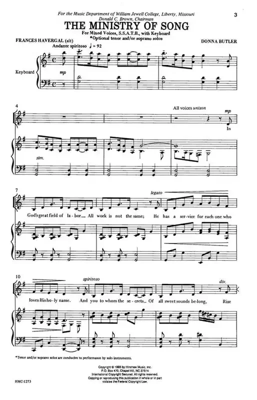 Donna Butler The Ministry Of Song (Arr. Donna Butler) Gemischter Chor mit Klavier/Orgel