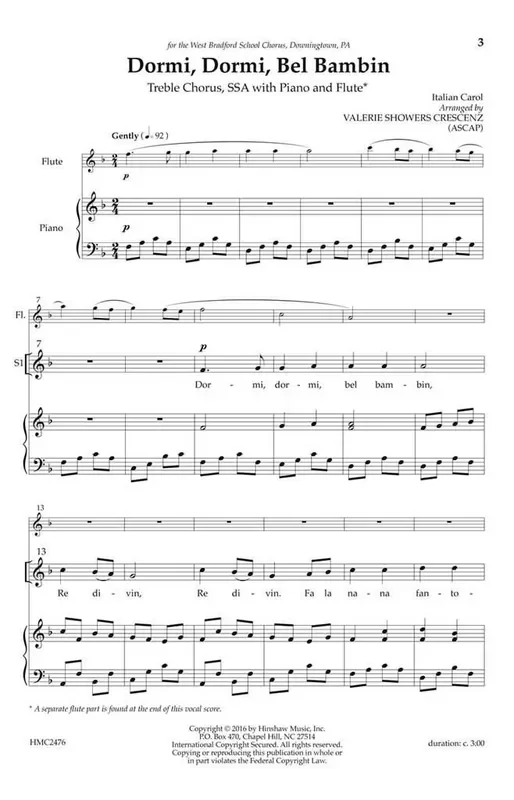 Dormi, Dormi, Bel Bambin (Arr. Valerie Showers-Crescenz) Frauenchor mit Begleitung