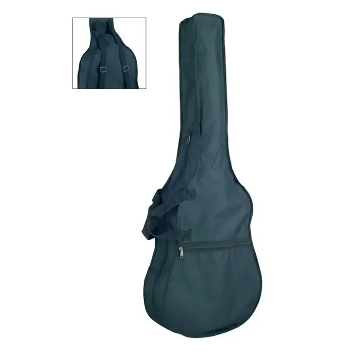 Draagtas voor klassieke gitaar 1/2, ongevoerd, nylon, 2 riemen, groot voorvak, zwart