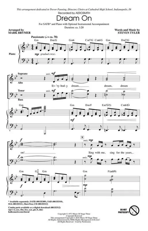 Dream On (Arr. Mark Brymer) Gemischter Chor mit Begleitung