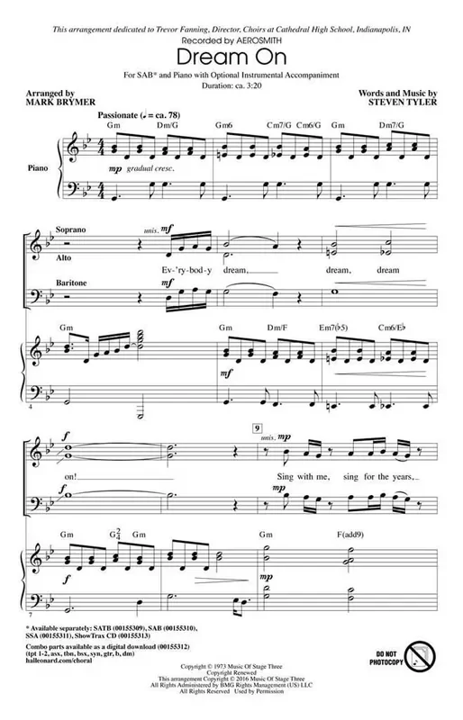 Dream On (Arr. Mark Brymer) Gemischter Chor mit Begleitung
