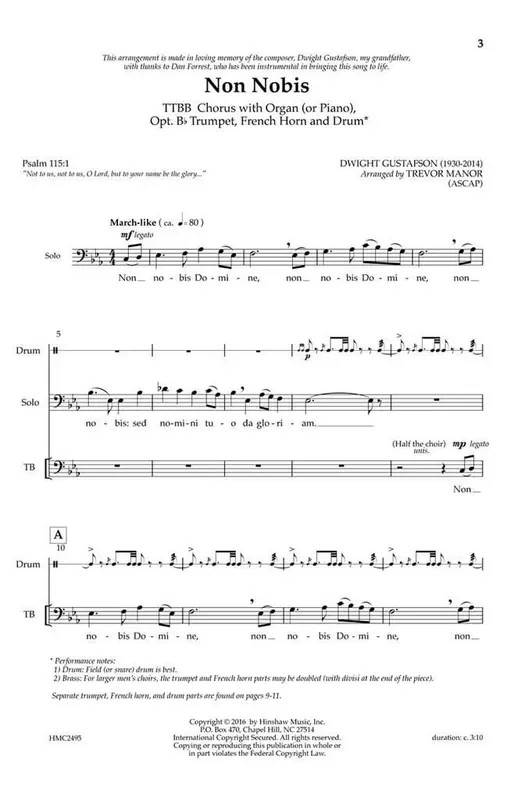 Dwight Gustafson Non Nobis (Arr. Trevor Manor) Männerchor mit Begleitung