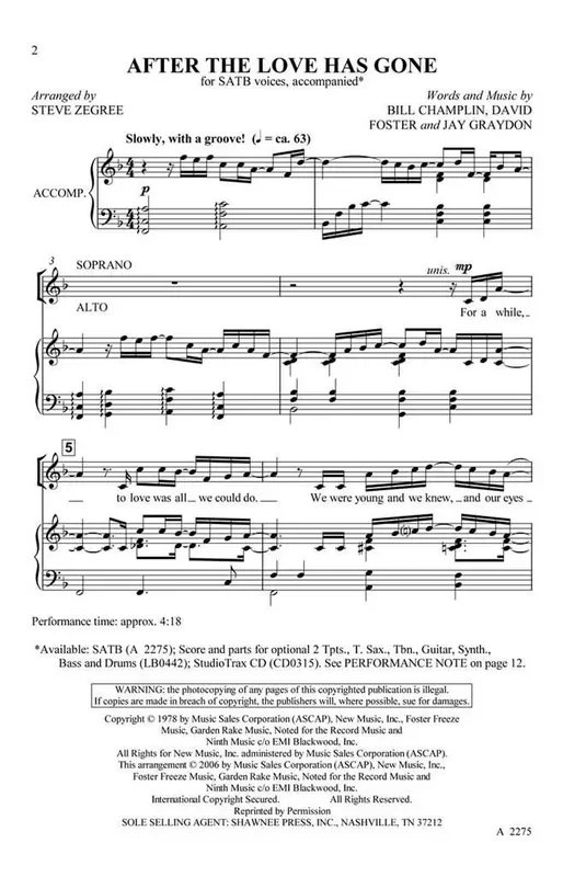 Earth, Wind & Fire After the Love Has Gone (Arr. Steve Zegree) Gemischter Chor mit Begleitung