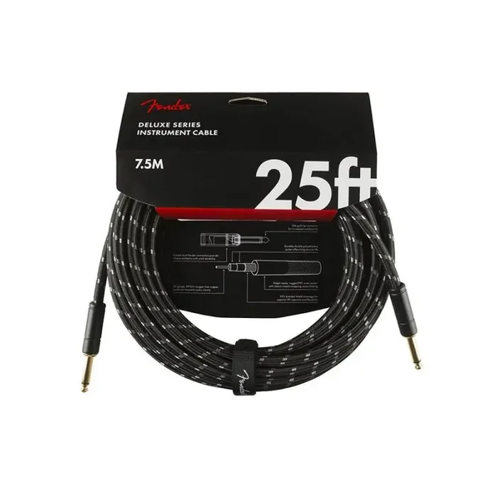 Fender Deluxe Series instrument cable, 25ft, black tweed