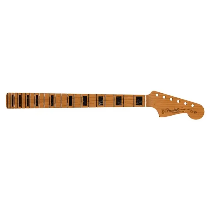Fender Genuine Replacement Part roasted maple Jazzmaster neck, block inlay, 22 medium jumbo frets, 9.5″ radius maple fretboard, MIM