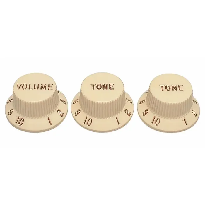 Fender Genuine Replacement Part strat knobs for CTS shaft size 1V + 2T aged