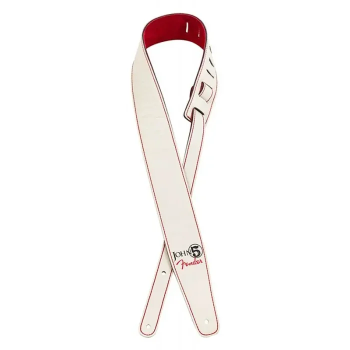 Fender John 5 leather strap, white and red