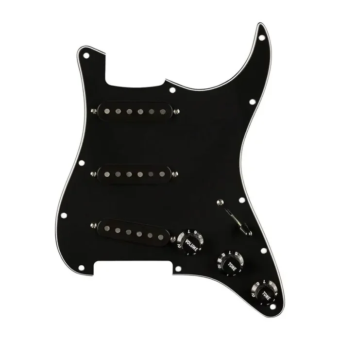 Fender Pre-wired Strat Pickguard, Pure Vintage ‘59 SSS w/RWRP middle, 11 screw holes, black