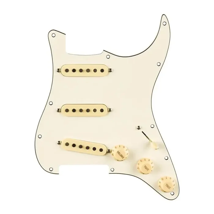 Fender Pre-wired Strat Pickguard, Pure Vintage ‘65 SSS w/RWRP middle, 11 screw holes, parchment