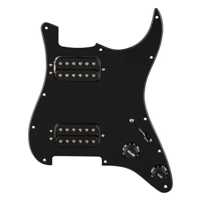 Fender pre-wired Strat pickguard, quadra tap HH, 11 hole, black
