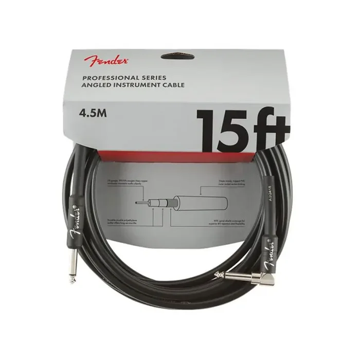 Fender Professional Series instrument cable, 15ft, 1x angled, black