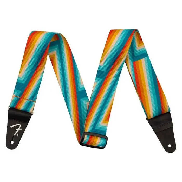 Fender Retro ribbed poly guitar strap, rainbow design