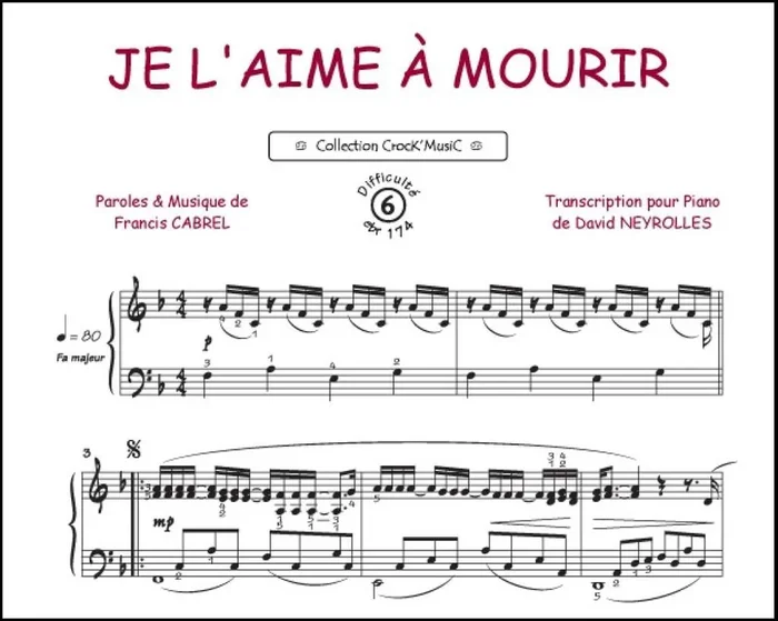Francis Cabrel Je l‘aime à mourir (Arr. Patrice Bourgès) Klavier Solo