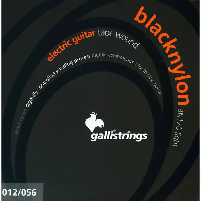 Galli Black Nylon string set electric, stainless steel core, nylon round wound, light 012-056