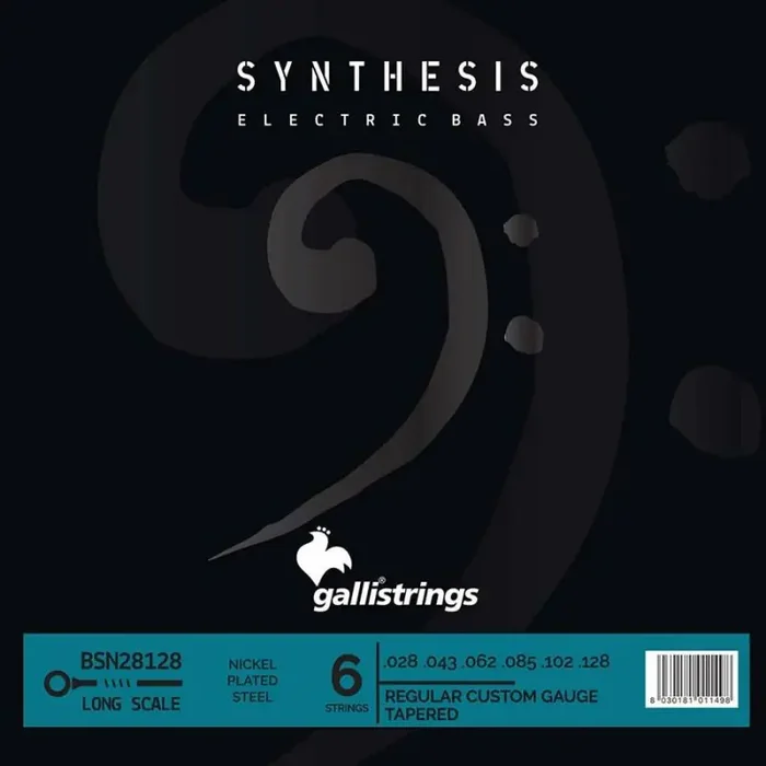 Galli Synthesis 6-string set electric bass, nickel and steel double winding, reg cust taper, 028-043-062-085-102-12