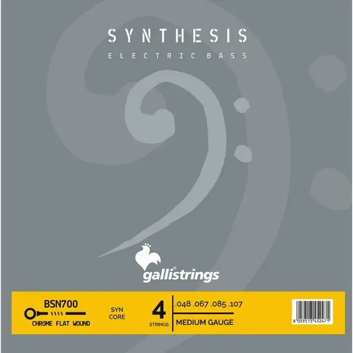Galli Synthesis string set electric bass, synthetic and chrome flatwound, medium, 048-067-085-107