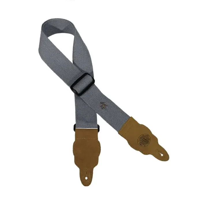 Gaucho Grass Series gitaarriem, hemp, jeans blauw, met bruine eindstukken