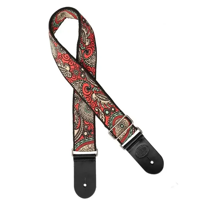 Gaucho Traditional Series guitar strap, 2 jacquard weave, leather slips, multi colors