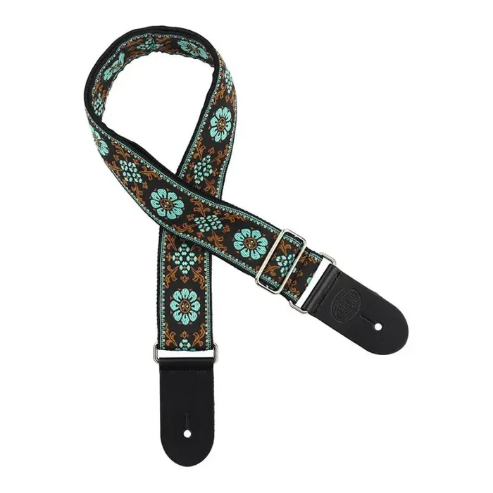 Gaucho Traditional Series guitar strap, 2 jacquard weave, leather slips, multi colors