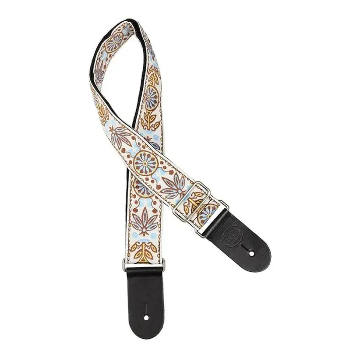 Gaucho Traditional Series guitar strap, 2 jacquard weave, leather slips, multi colors