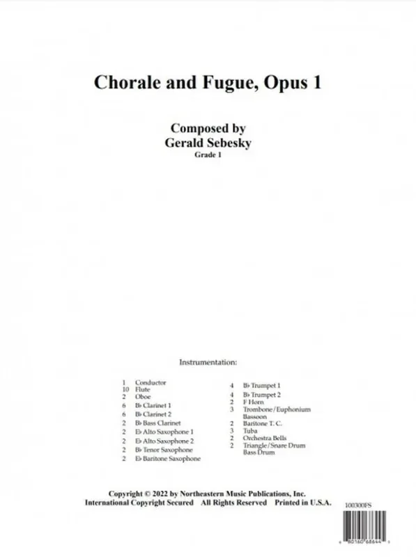 Gerald Sebesky Chorale and Fugue, Opus 1 Blasorchester