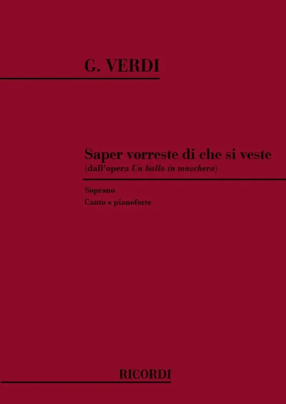 Giuseppe Verdi Un Ballo In Maschera Saper Vorreste Di Che Si Gesang mit Klavier