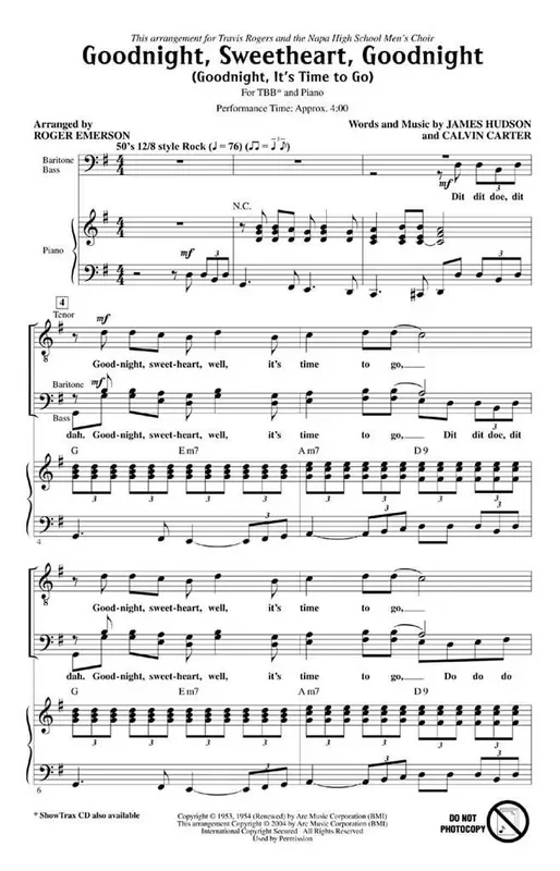 Goodnight, Sweetheart, Goodnight (Arr. Roger Emerson) Männerchor mit Begleitung