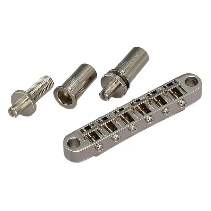 Gotoh GE103B-T guitar bridge tune-o-matic, 14mm saddle travel, modern posts, nickel
