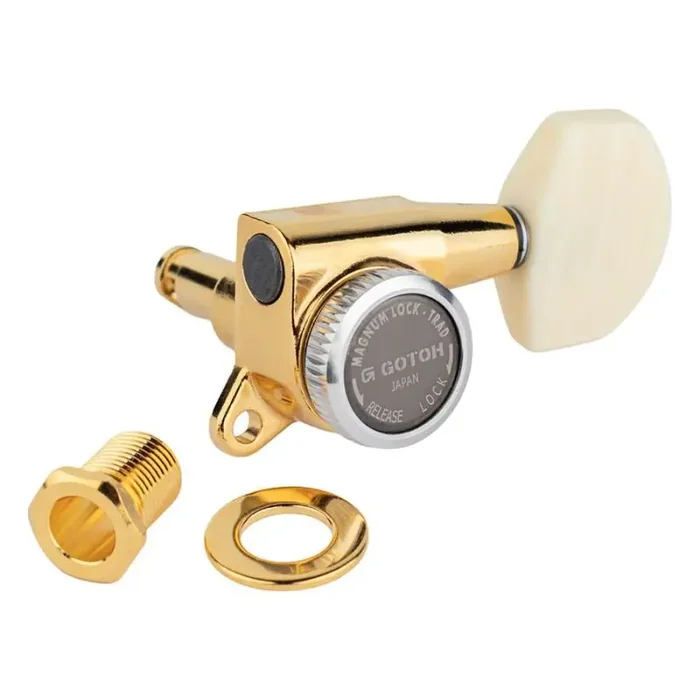 Gotoh SG381 machine heads with Magnum Lock Trad and M01 buttons, 3L3R, gold