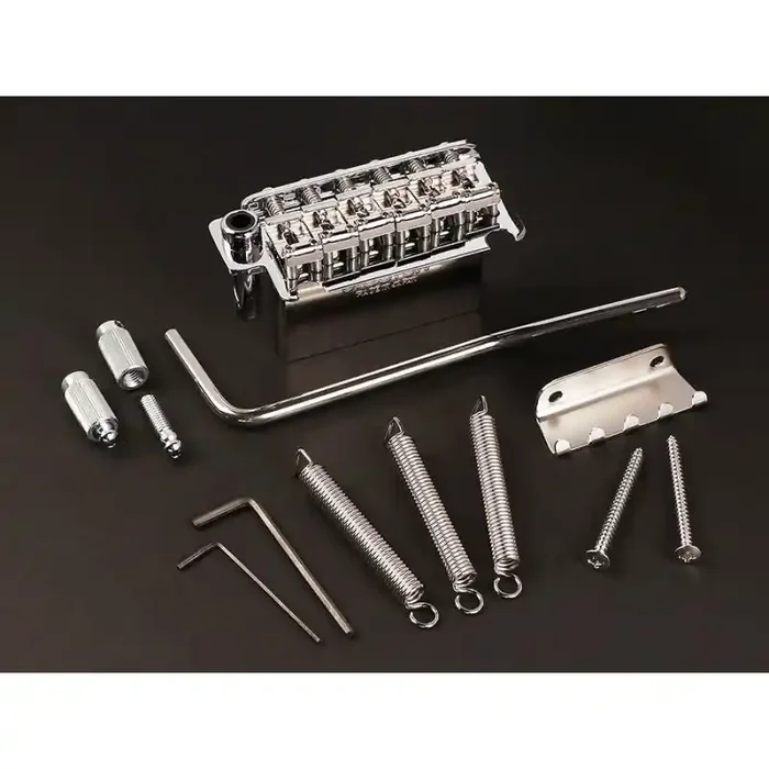 Gotoh tremolo, pitch 10,8 mm, steel block, sheet metal saddles, 2 pivot point, chrome