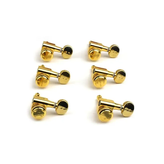 Graph Tech PRL-8731-G0 Ratio Electric Locking Machine Heads with Classic Button – 6-in-Line, Bass Side (Left) – Gold