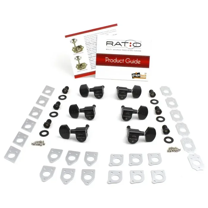 Graph Tech PRN-2311-B0 Ratio Electric Guitar Machine Heads with Contemporary Button – 3 + 3 – Black