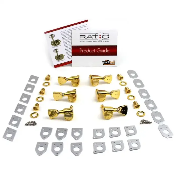 Graph Tech PRN-2341-G0 Ratio Electric Guitar Machine Heads with Vintage Button – 3 + 3 – Gold
