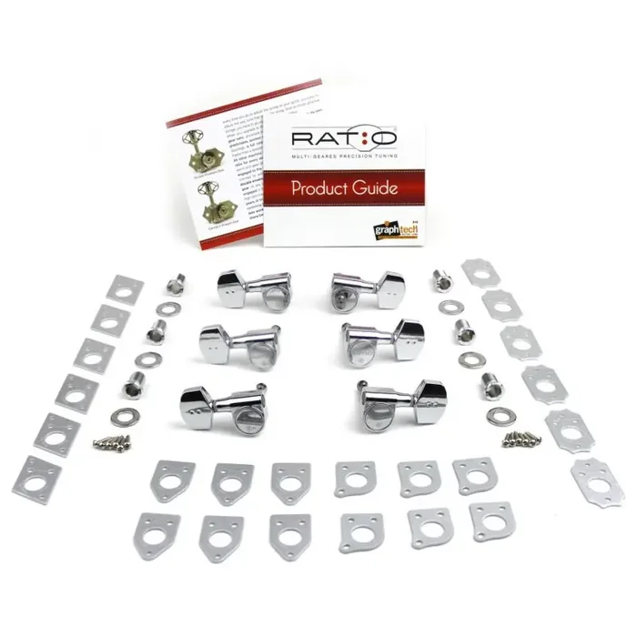 Graph Tech PRN-2411-C0 Ratio Acoustic Guitar Machine Heads with Contemporary Button – 3 + 3 – Chrome