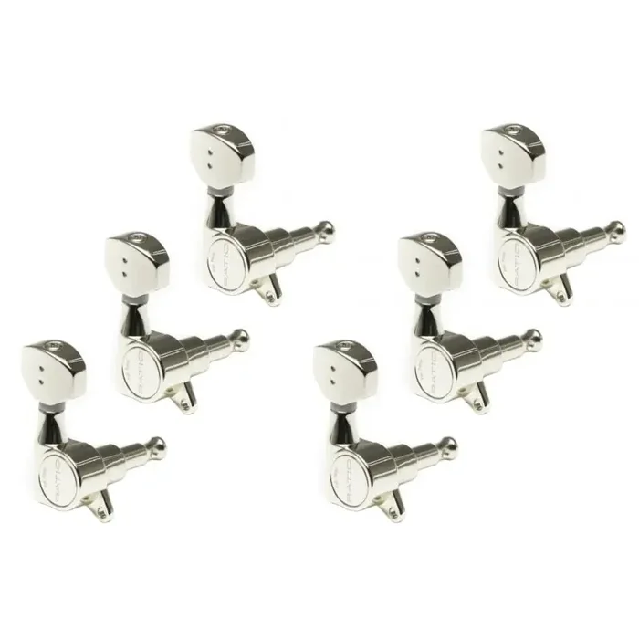 Graph Tech PRN-4721-C0 Ratio Electric Guitar Machine Heads with Mini Contemporary Button, Offset Screw – 6-in-Line, Bass Side (Left) – Chrome
