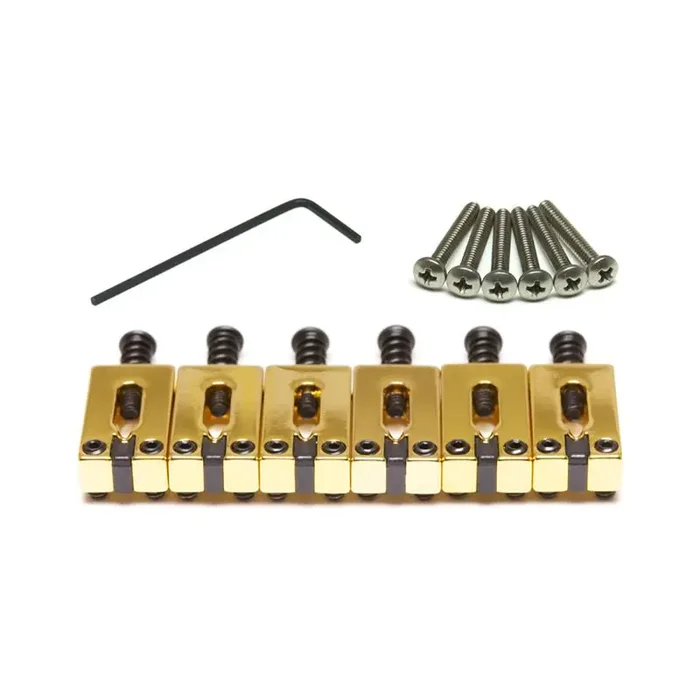 Graph Tech String Saver PG-8000-FG – Strat & Tele Style Saddles, Brushed Steel, 6-String – Vintage Gold