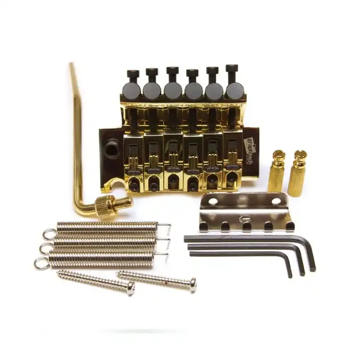 Graph Tech String Saver PS-0080-G0 – LB63 Licensed Floyd Rose Original Style Locking Bridge – with String Savers Saddles – Gold