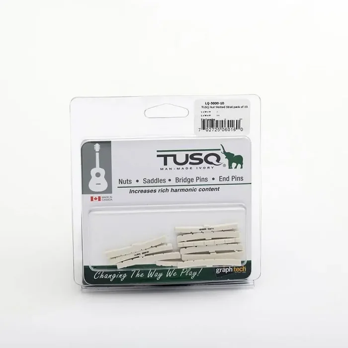 Graphtech TUSQ 10-pack electric guitar nuts (Fender), flat & curved bottom, slotted