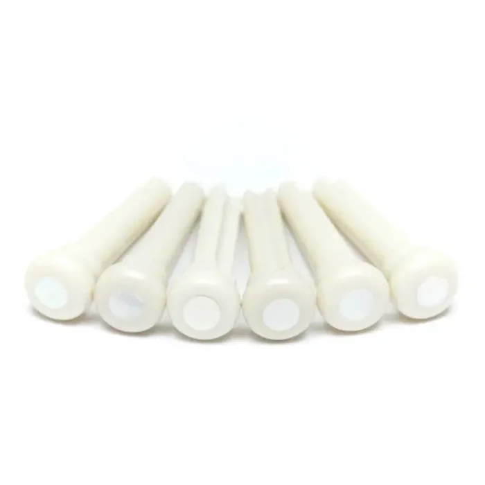 Graphtech TUSQ Presentation style bridge pins, set of 6, white with 4mm mother of pearl inlay