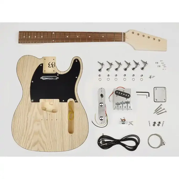 Guitar assembly kit, Tele model, basswood body with swamp ash veneer, 22 frets