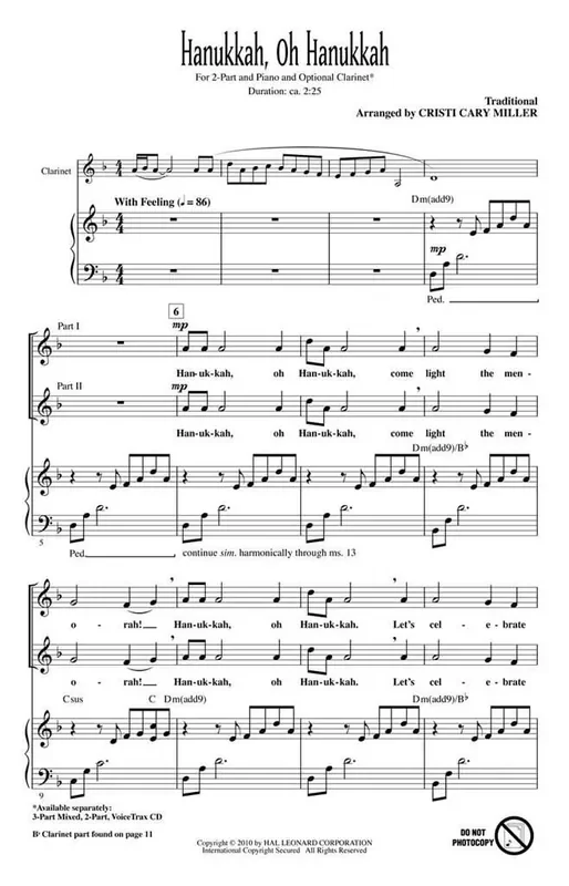 Hanukkah, Oh Hanukkah (Arr. Cristi Cary Miller) Frauenchor mit Begleitung